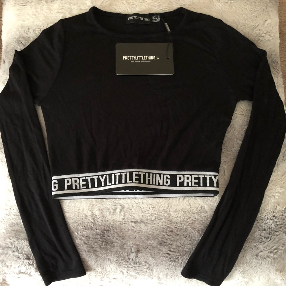 Black PLT Long Sleeve Crop Top
